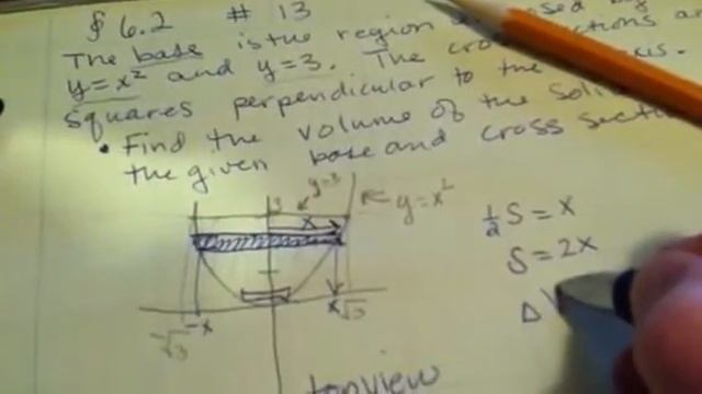 Calculate Volume of a solid given base and cross sectional