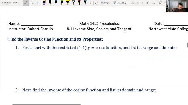 8.1 Inverse Trig Functions