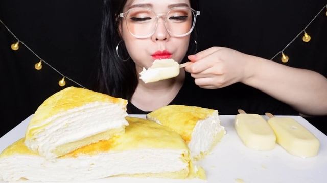 [ASMR]MILK CREPE CAKE,CHOCOLATE MARSHMALLOW│밀크 크레이프 케이크,초콜릿마시멜로우 아이스크림│クレープケーキ│MUKBANG│EATING SOUND