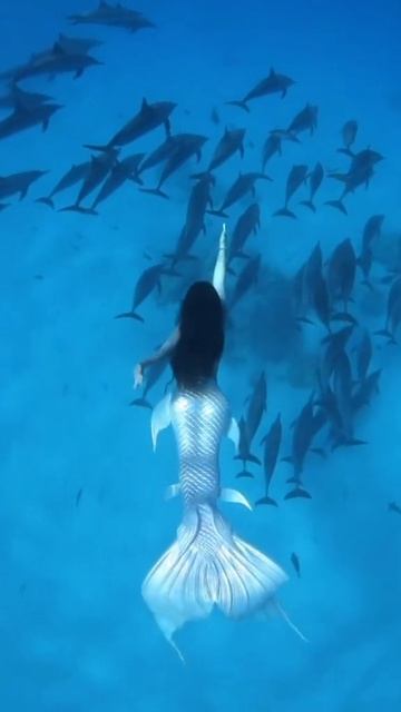 Русалка плавает с дельфинами 🐬#mermaid