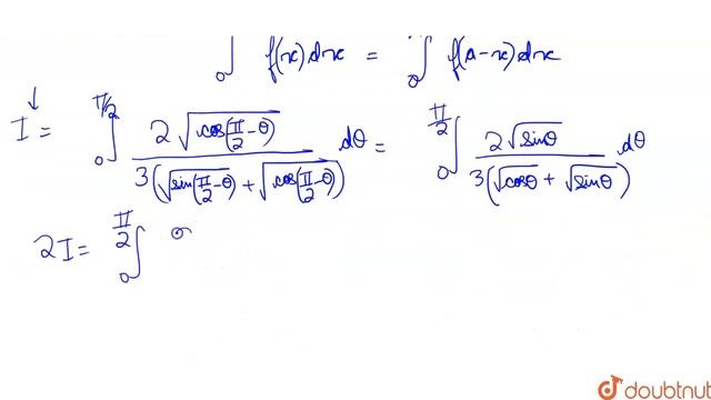 ` int _(0)^(pi//2) (2sqrt(cos theta))/(3(sqrt(sin theta )+ sqrt(cos theta ))) d theta` is equal to