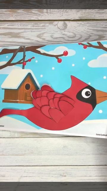 Поделка из бумаги зимний кардинал для детей. Вырезаем с детьми ножницами.