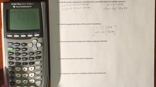 Solving Systems of Equations Using Matrices (Calculator) - Word Problem