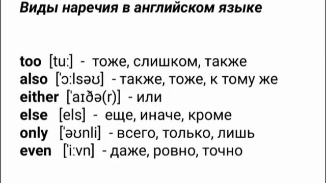 Виды наречия в английском языке