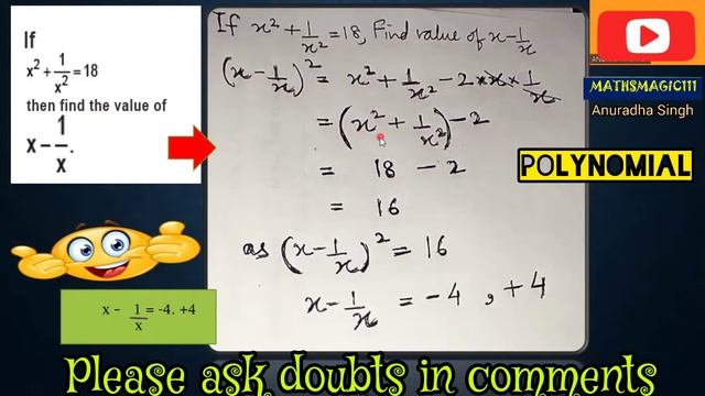 if x2+1/x2 =18, find value of x+1/x // ix-polynomial-ncert #mathsclass #trending #funmathvideos