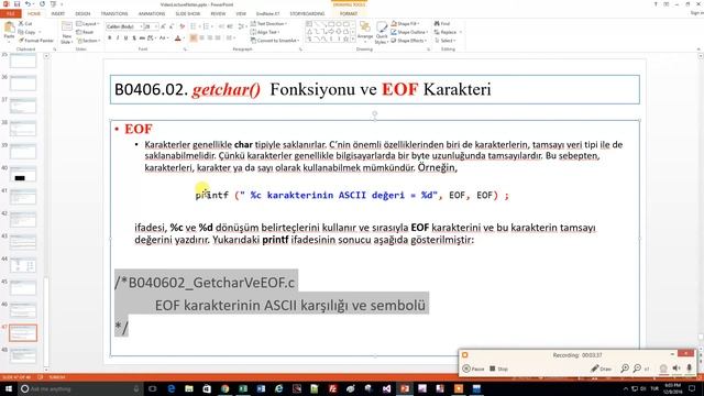 B040601 | getchar Fonksiyonu Ve EOF Karakteri Örneği