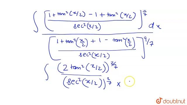 `int((1-cos x)^(2//7))/((1+cosx)^(9//7))dx=`