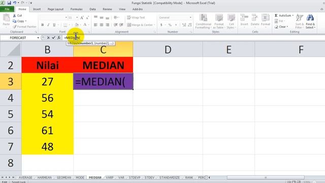 Cara menemukan nilai MEDIAN pada EXCEL