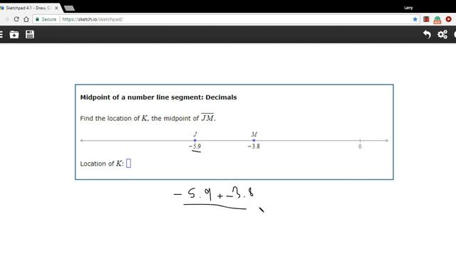 Midpoint of a number line segment - decimals