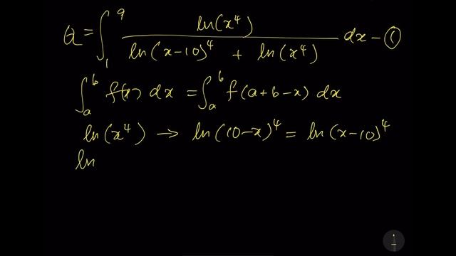 ∫4ln(x)/(4ln(x) + ln((x² - 20x + 100)²)) dx [1, 9]. Solve for real number answer. Hints: answer ≠ 0