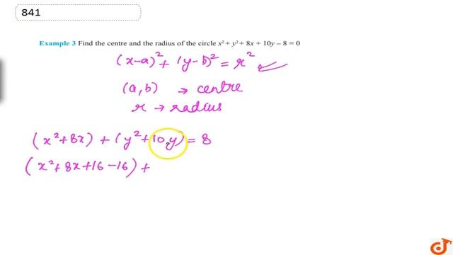 Find the centre and the radius of the circle `x^2+y^2+8x+10 y-8=0` ....