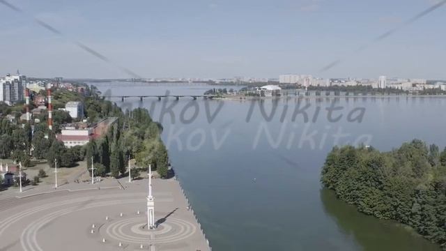 D-Log. Voronezh, Russia. Admiralteyskaya Square. Voronezh River Embankment, Aerial View, Departure