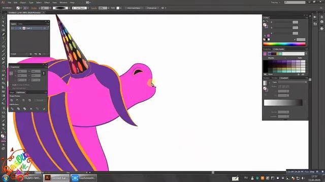 Pink unicorn. Digital drawing. Vector illustration. Векторная иллюстрация.