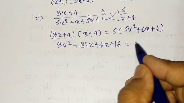 solve for x : 1/(x + 1) + 3/(5x + 1) = 5/(x + 4) quadratic equation cbse