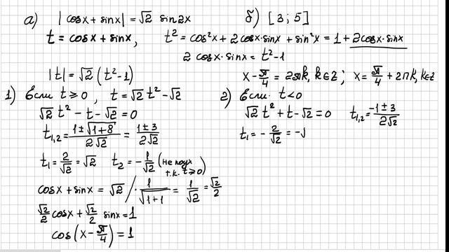 12 Задание тригонометрия. | cos x+sin x|= sqrt(2) sin2x