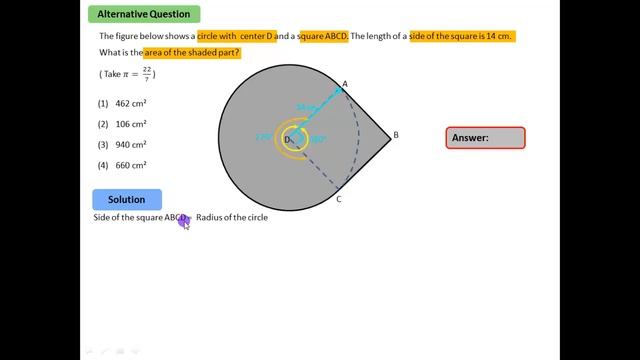 12 MMC  Circle segment  square   perimeter   ALTERNATIVE QUESTION