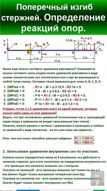 45.3 Решение задачи 3. Поперечный изгиб прямых стержней. Реакции опор.