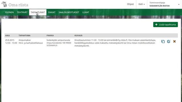 Tapahtuman lisääminen Oma riista -palvelussa