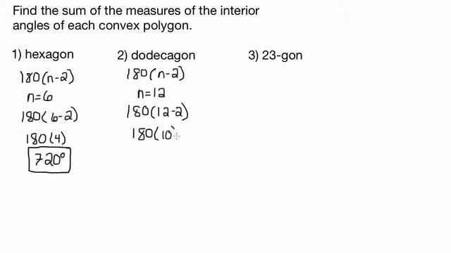 Find the sum of the measures of the interior angles of each convex polygon