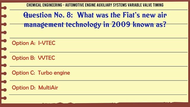 MCQ Questions Automotive Engine Auxiliary Systems Variable Valve Timing with Answers