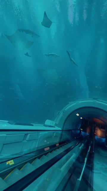 Самый потрясающий эскалатор в мире в тематическом парке морской жизни «SeaWorld» в Абу-Даби