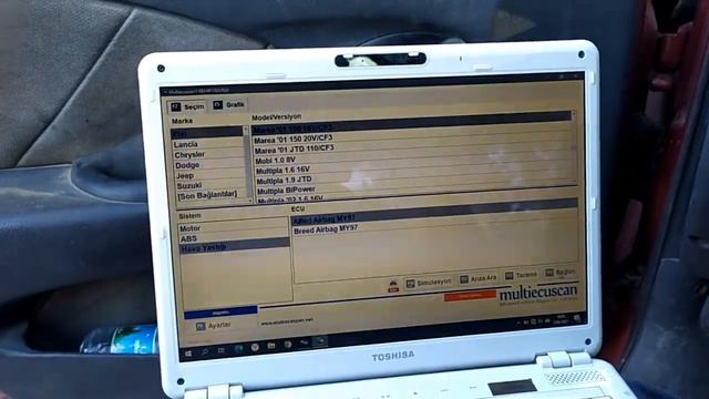 marea  2004  araçlarda arıza tespit cihazımız ile motor airbag abs ecusuna bağlanmak