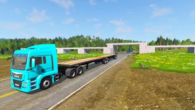 Double Flatbed Trailer Truck vs Speedbumps Train vs Cars Beamng.Drive #4