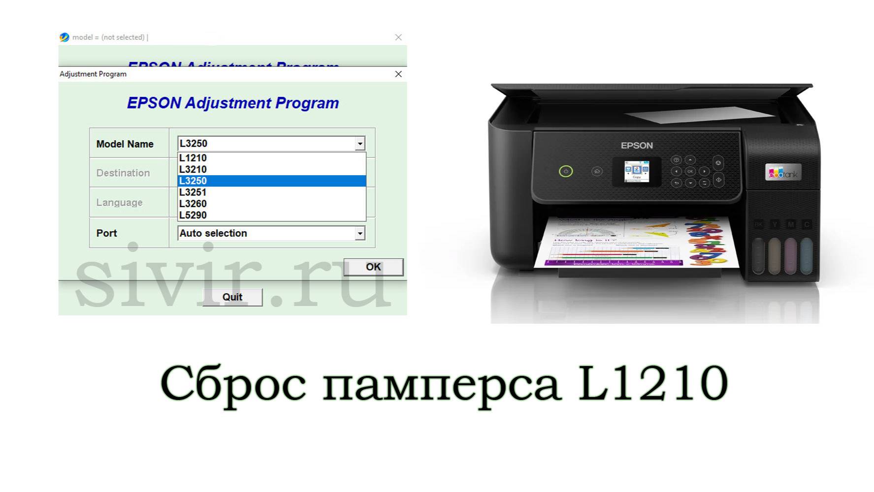 Сброс памперса Epson L1210 Adjustment Program