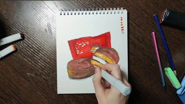 Как нарисовать Чокопай (Choco Pie) маркерами урок № 30