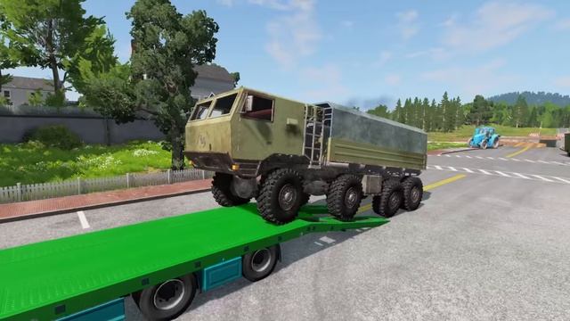 Double Flatbed Trailer Truck vs Speedbumps Train vs Cars Beamng.Drive #17