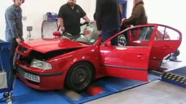 Big power Skoda Octavia vRS on dyno.  FOUR people to weigh it down