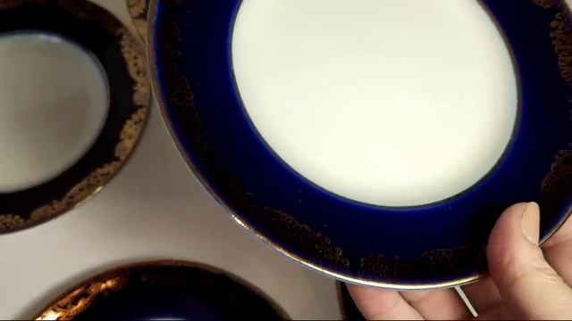 Тарелки десертные фарфор кобальт Золотой фриз ЛФЗ