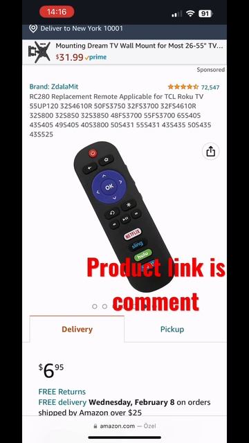 RC280 Replacement Remote Applicable for TCL Roku TV 55UP120 32S4610R 50FS3750 32FS3700 32FS4610R
