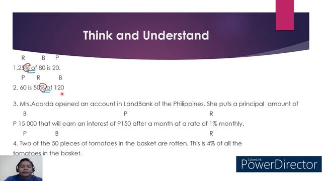 MATH CLASS 43: Identifying Base, Percentage, and Rate in the Problem (Online Learning)