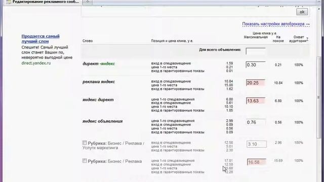 Цена объявления в Яндекс Директ 10 12