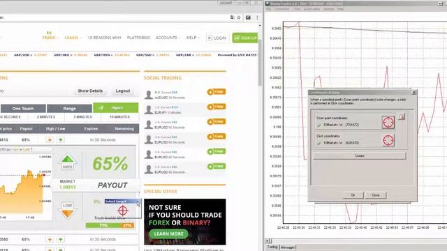 BinaryTrader программа для арбитража бинарных опционов. Настройка условных кликов.