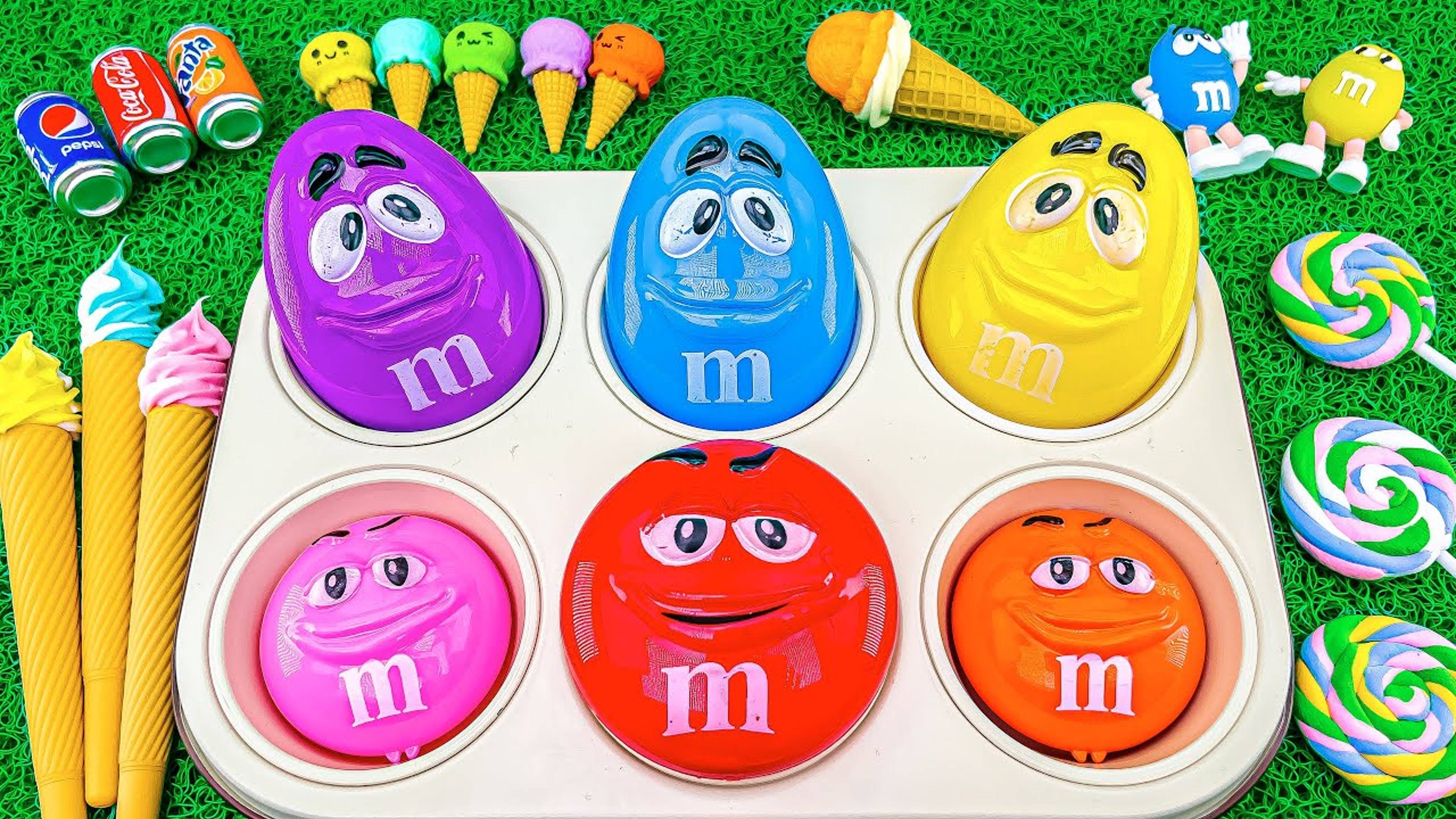 Превратите леденец Playdoh в нарезку для мороженого M&M's Fruits & Rainbow ASMR