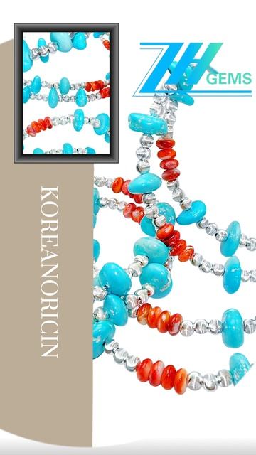 修正----GN-20250102-04 Turquoise jewelry set with delicate red  spiny oyster conformal turquoise