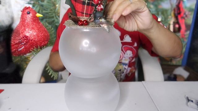 DOLLAR TREE GLASS SNOWMAN