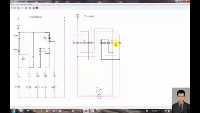 Three phase motor control circuit / star delta ,star stop on recersing circuit