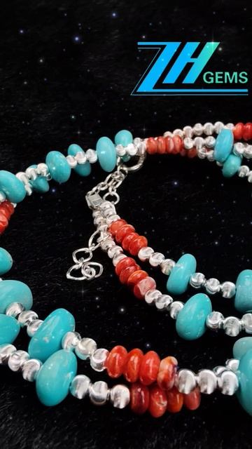 修正----GN-20250102-01 Fine Natural Red  spiny oyster Turquoise Double Necklace High Quality Turquoise