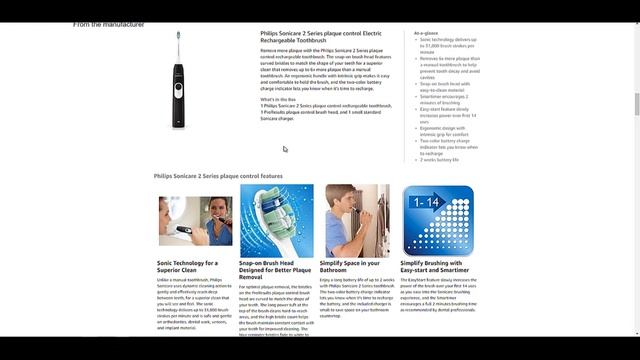 Philips Sonicare 2 Series plaque control rechargeable electric toothbrush, Black, HX6211