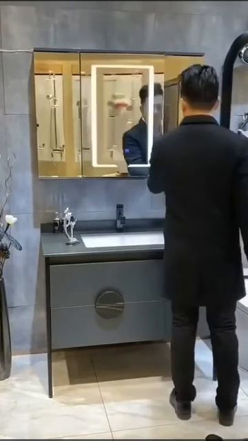 new bathroom vanity set with led mirror cabinet