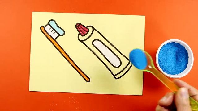 Toothbrush and Toothpaste Sand Painting Art for Kids [HD] | Coloring Page with Colored Sands