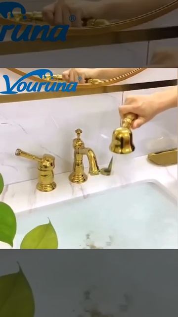 VOURUNA Luxurious Chrome & Golden 3 Hole Bath Shower Mixer Tap Solid Brass Bathtub Faucet Filler