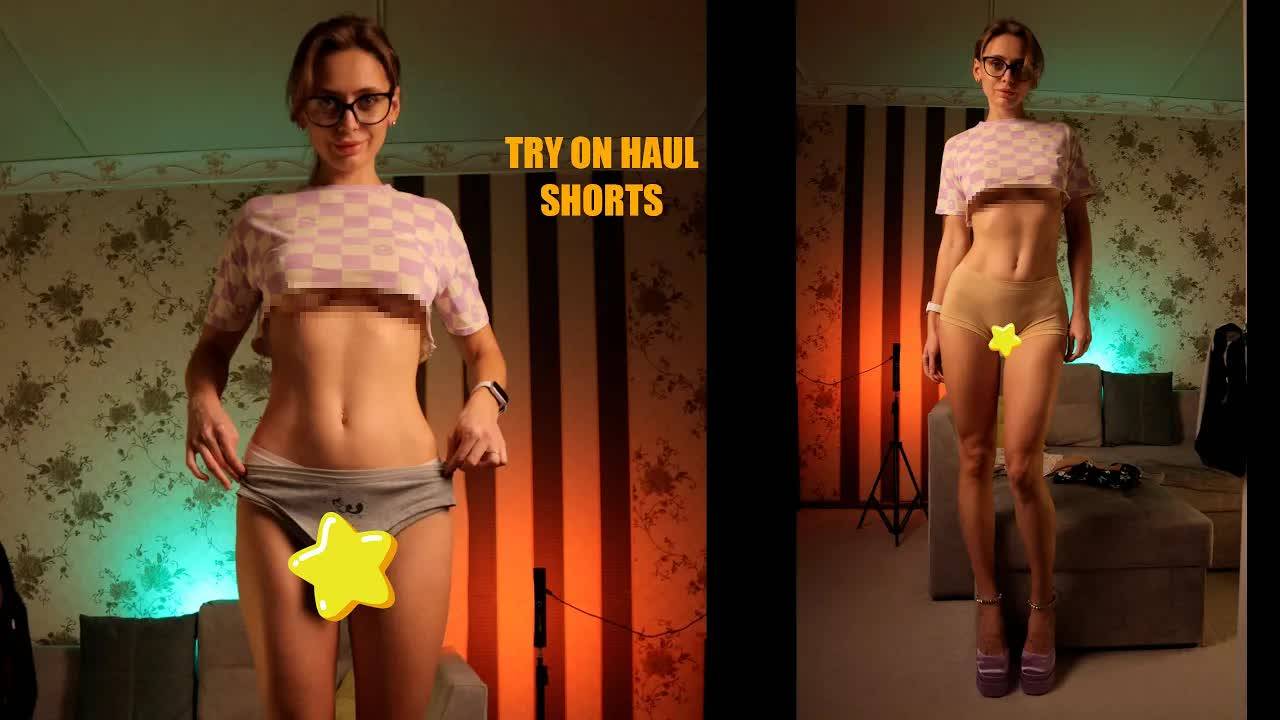 ❤️ Try on Haul non Transparent Lingerie and shorts with Tina.