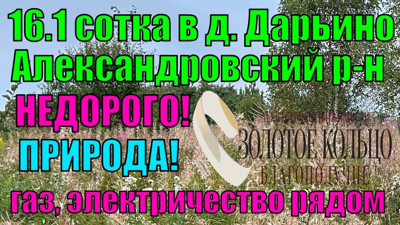 Продается земельный участок 16 соток в д. Дарьино, Владимирская область, Александровский район