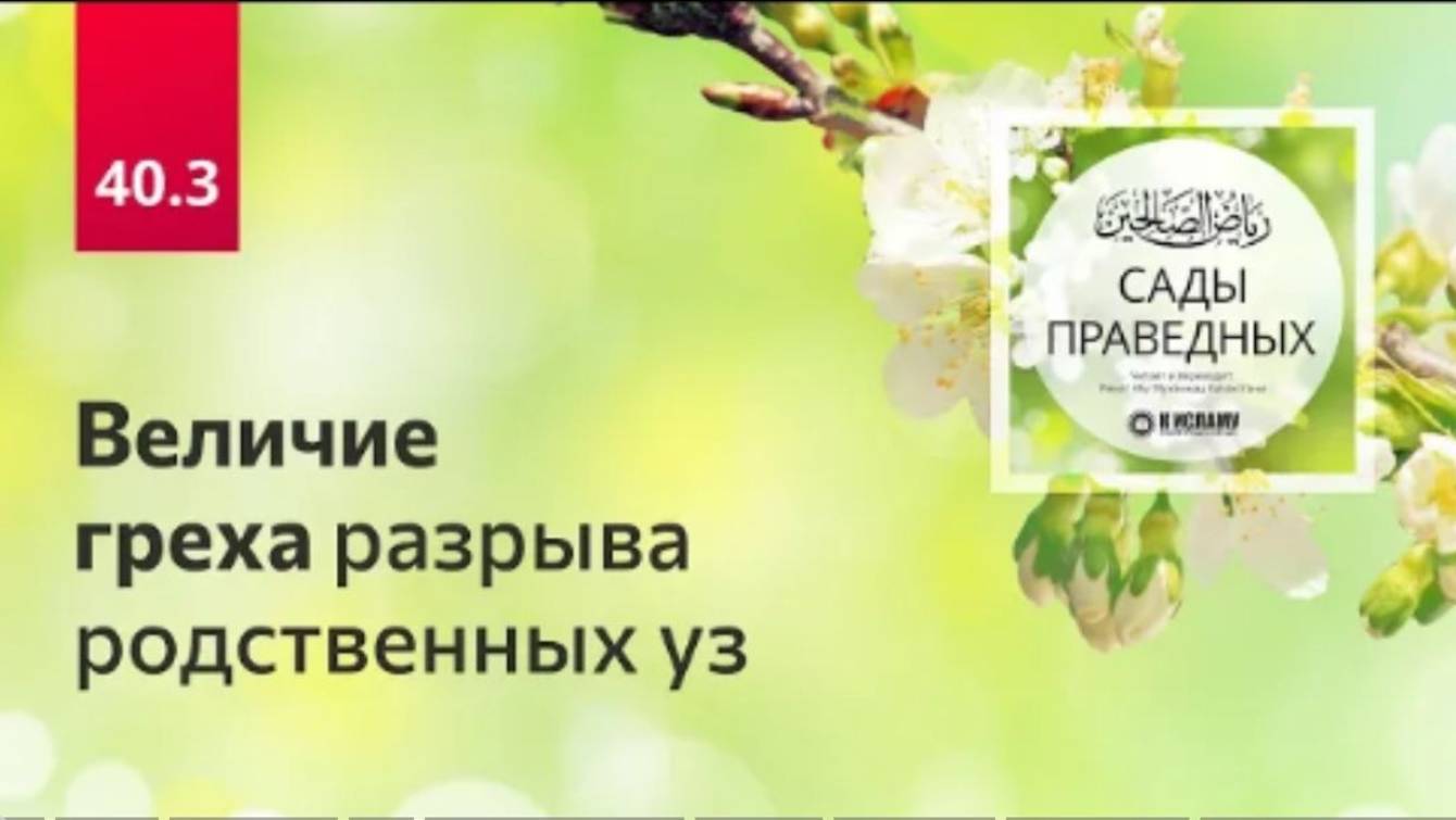 40.3 Величие греха разрыва родственных уз. Хадисы 314–316. Сады праведных. Ринат Абу Мухаммад