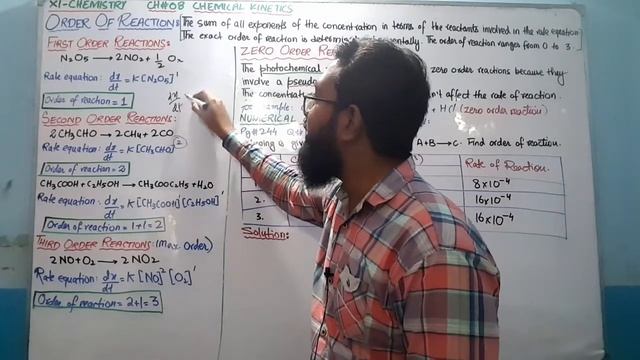 Order of Reaction with Numerical || CH#8 || Chemical Kinetics || XI-Chemistry || Sindh Board