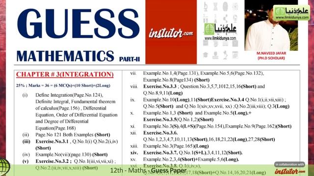 Second Year Math, Math Guess Paper - Inter Part 2 Math, FSc Part 2 Math Guess